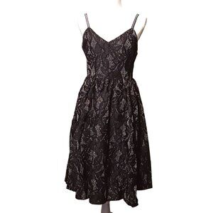 NEW Gracia Metallic‎ Lace Fit & Flare Dress in Grey Size M